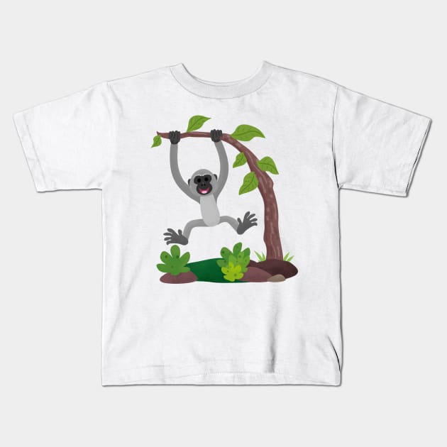 Cute happy gibbon ape cartoon illustration Kids T-Shirt by FrogFactory